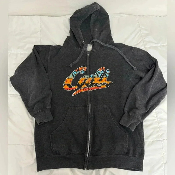 Cali Hoodie Unisex Zip Up Sweatshirt Medium Southwestern Aztec Print Streetwear - Picture 1 of 9